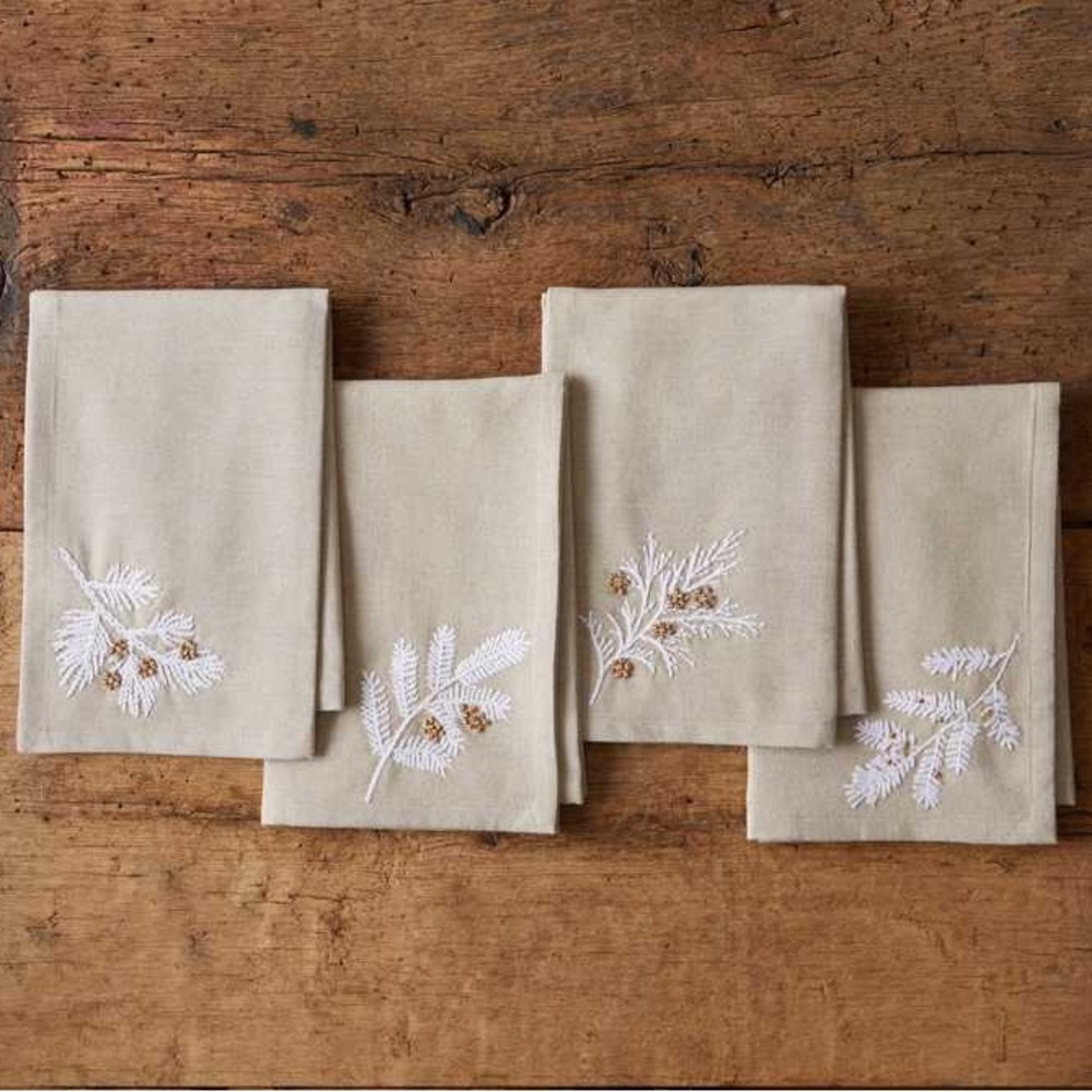 Arhaus Pine Branch Napkins (Set of 4) NWT